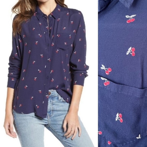 Anthropologie Rails Kate cherry print button up shirt size xs soft rayon - Picture 1 of 7